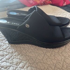 Anne Klein Black Wedge Slides